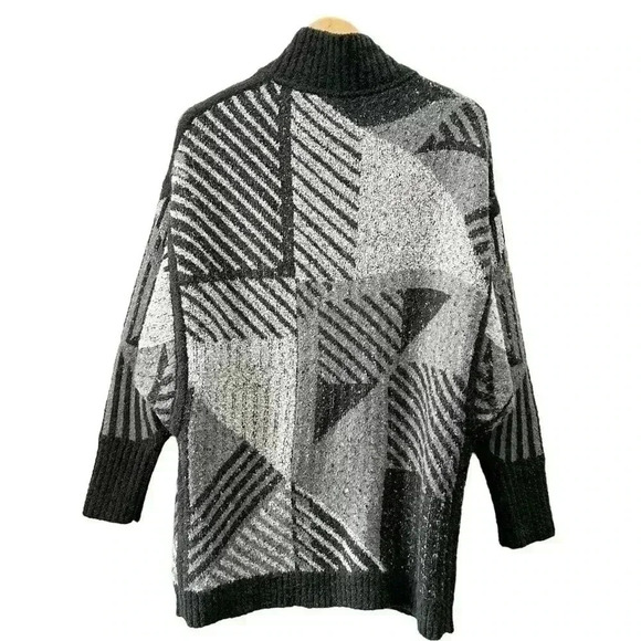 Prana Celandine Cardigan Wrap Sweater Wool Knit Grey Black Print Size Medium - Picture 15 of 16